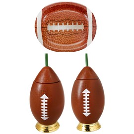 Football Shaped Tumbler With Straw Set of 2 Football Theme Disposable Paper Plates 6 Pk Sports Themed Gameday Party Sport Gathering Tailgating Water Cocktail