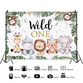 Wild One Backdrop Vinyl Wild Animal Tropical Jungle Backdrop Safari Animal Background for Newborn Baby Shower 1st Birthday Party Decorations Banner Supplies Photo Studio Supplies Props Vinyl 8x6ft