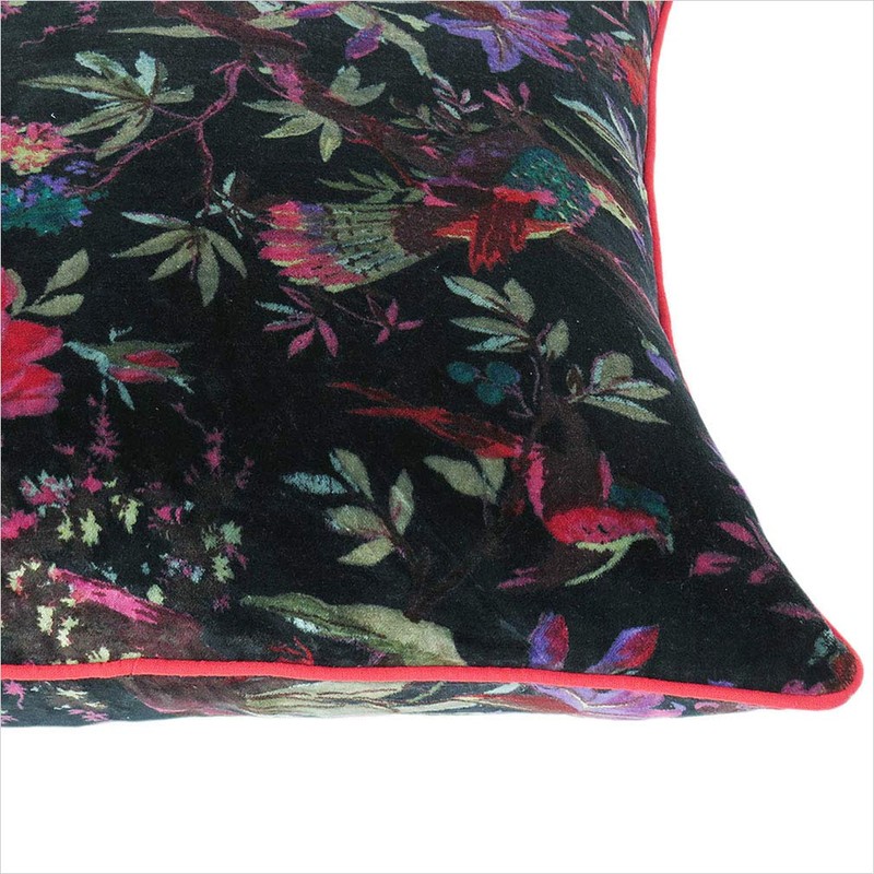 EYES OF INDIA - 24" Black Velvet Bird Throw Sofa