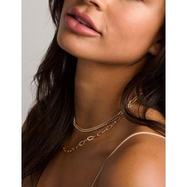 AILPIWE 18K Gold Plated Layered Necklaces for Women, Dainty Paperclip Herringbone Link Chain Gold Necklace Stack for Women