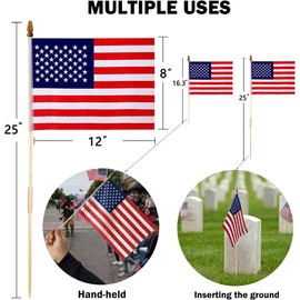 12 Pack 8x12 Inch American Flags for Outside, American Flags on Stick, USA Stick Flag with Handheld and Ground-insertable Multi-Purpose Flagpole Design for 4th of July Decorations, Veterans Day Decorations,Memorial Day Decorations