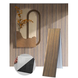 2 Packs 3D Wall Panels Peel and Stick | Wall Panels for Interior Wall Decor | Self Adhesive Sound Absorbing Planks | Acoustic Wood Slat Wall Panels | 94.48 * 11.80in | 0.35" Depth | Dark Walnut