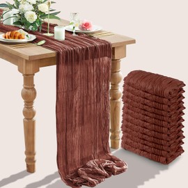 12 Packs Cheesecloth Table Runner,TISEMENT 35''x 120'' Wrinkled Gauze Cheese Cloth Table Runner Boho ,Romantic Centerpieces for Tables ,Versatile Tablecloth for Wedding/ Party Decorations (Dark Brown)