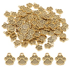 PATIKIL Jewelry Making Charm Bulk, 120 Pcs Dog Paw Animal Footprint Pendants DIY for Necklace, Bracelet, Earring Making and Crafting, Old Gold