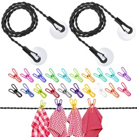 Travel Washing Line, 2 PCS 1.5M Portabel Camping Washing Line with 20 PCS Random Color Clips, Clothes Line for Indoor Outdoor Travel Camping Use
