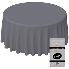 sundee Plastic Round Tablecloth 84 inch, 3 Pack Plastic Table Cloth Wipeable, 84 Inch Round Waterproof Party Tablecloth for kids Party Birthday Festive Party - Sliver