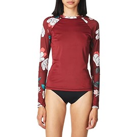 Kanu Surf Women's Keri Long-Sleeve UPF 50+ Rashguard, Darren Maroon, Small
