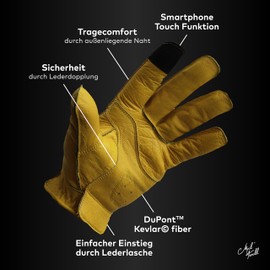 Mycl Turell Easy Rider Motorcycle Gloves - Men's Motorcycle Gloves - Genuine Leather - Men's Motorcycle Leather Gloves with Aramid Reinforcement - Simple and Elegant - Retro Vintage Look (Yellow, L)