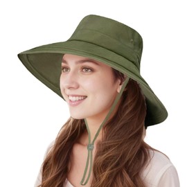 lifwimner Women's Sun Hat with Wide Brim, Foldable Sun Hats with Ponytail Waterproof Boonie Hat for Summer Beach Camping Safari Garden Fishing, Green, M
