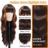 Vomella Long Dark Brown Highlights Ombre Wig 26 Inch Middle