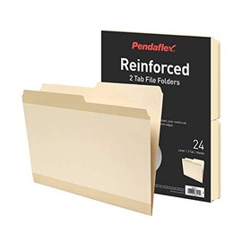 Pendaflex Reinforced File Folders, Extra Durable, Poly Reinforced Edges, Manila, Letter Size, 1/2 Cut Tabs, 24 Per Pack (86221)
