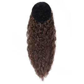 Luxiremi Curly Ponytail Hairpiece Clip Extension with Drawstring Long 55 cm Medium Brown Hairpiece Ponytail Hair Extension Ponytail Extension