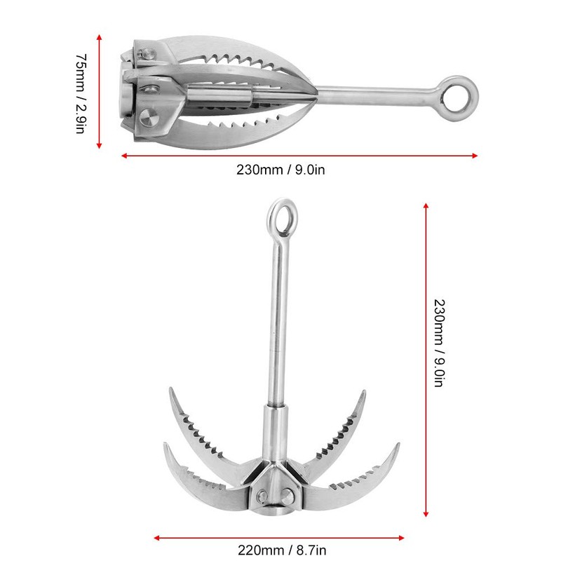 Folding Claw Hook, Multifunctional Stainless Steel Grappling Hook for Outdoor