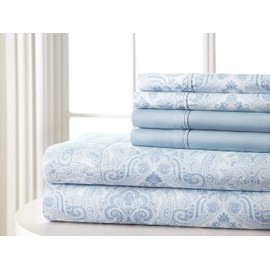 Spirit Linen Home 6 PC Paisley Sheet Set Light Blue Queen