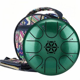 Garden Rain Drum, Steel Tongue Drum with Carry Bag, 5" Handpan Tank Drum Set, C Major Tongue Drum Instrument (Green)