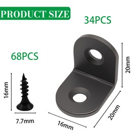 34 Pcs L Bracket Corner Bracket,Black Small Right Angle Bracket for Wood Furniture Cabinet Chair(34 Pcs 0.79 Inch with 68 Pcs Screws)