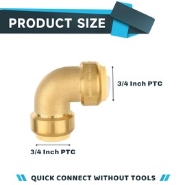 (Pack of 5) Seelink 3/4 Inch Push Fit Elbow Brass fitting, Push to Connect Pex, Copper, CPVC Pipe/Tubing, With Disconnect Clip