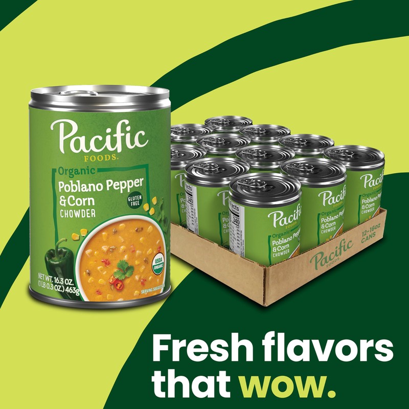 Pacific Foods Organic Poblano Pepper and Corn Chowder, 16.3 oz