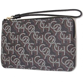 COACH Women's Corner Zip Wristlet with Monogram Print, Black
