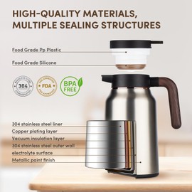 Vondior Coffee Carafe 35oz/1.0L - 24Hours Coffee Thermal- Insulated 304 Stainless Steel Hot Beverage Dispenser - Thermal Coffee Carafes For Keeping Hot/Cold Coffee, Drink Dispenser for Parties