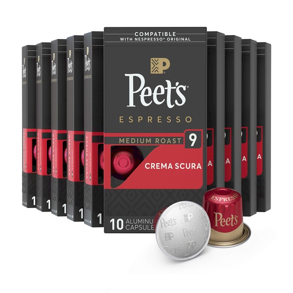 Peet's Coffee Espresso Capsules Crema Scura, Intensity 9, 100 Count Single Cup Coffee Pods Compatible with Nespresso Original Brewers