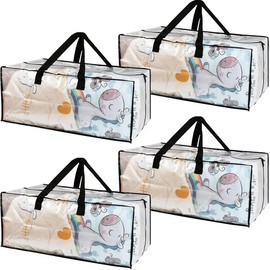 Storage Bags, 4PC Heavy Duty Extra Large Clear Moving Organiser Bags with Zips, for Clothes Toy Bedding Duvet Blanket Storage, Bedroom Loft Home Laundry Storage Solutions, Moving House Essentials