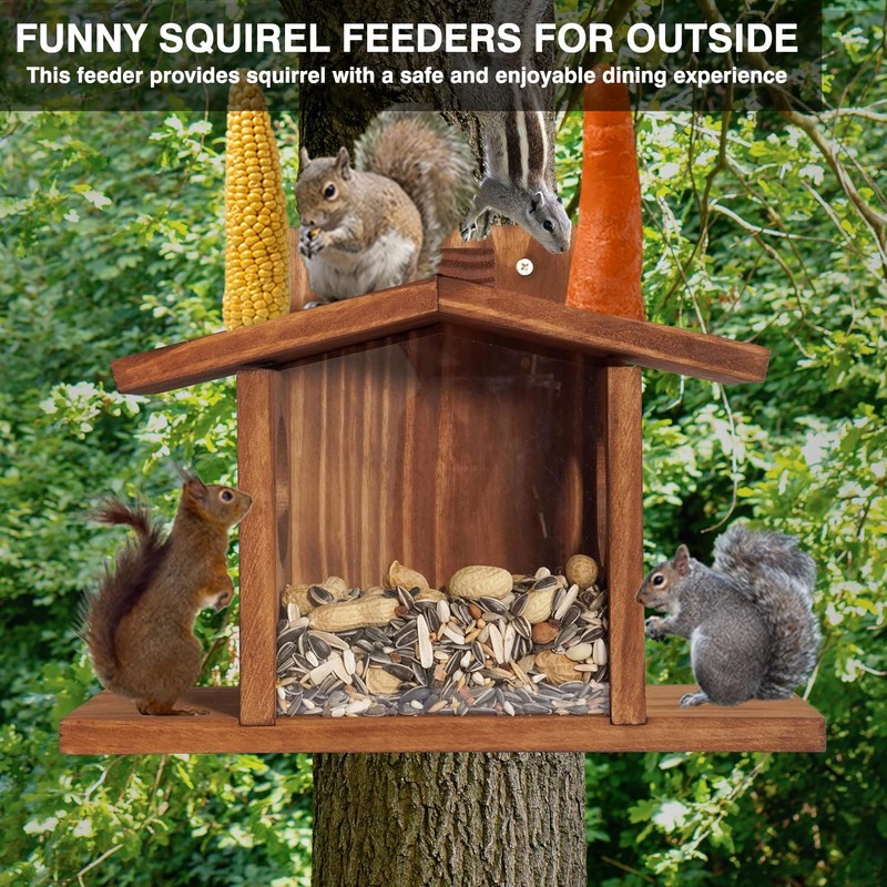 Squirrel Feeder,Squirrel Feeder Just for Squirrels,Wooden Squirrel Feeders for Outdoor