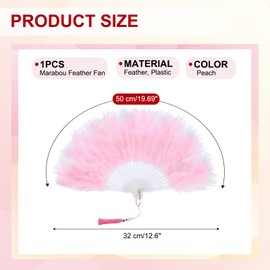 PATIKIL 1920s Vintage Marabou Feather Fan, Flapper Hand Fan Folding Handheld Fan for Costume Party Dancing Wedding Show Tea Decoration, Peach