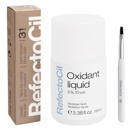 RefectoCil Light Brown (#3.1) Hair Tinting Kit Includes Eyebrow Tint + Liquid Oxidant 3% + Application Set & Mixing Dish