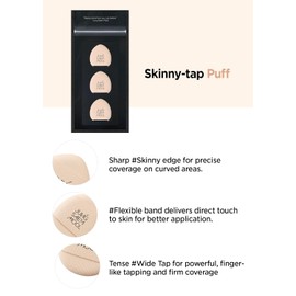 JUNG SAEM MOOL Skinny Tap Puff 3pcs, Mini Precision Puff for Concealer and Touch-Up, Ultra-Slim Fitting Makeup Sponge for Seamless Coverage Around Nose Eyes Lips, Travel-Friendly Korean Beauty Tool