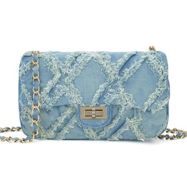 GAYI URBAN Quilted Crossbody Bags for Women, Small Soft Shoulder Handbags, Ladies Mini Clutch Purses (Denim)