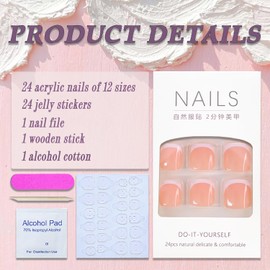 French Tip Press on Toenails Square Fake Toenails Glossy Glue on Toenails White Nail Tip Short Acrylic False Toes Nails with Nail Glue Nude Artificial Beach Full Cover Toenail for Women Girls 24Pcs