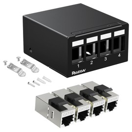 PBAEGAV Patch Panel 4 Port with 4pcs Cat6A Keystone Jack【EC Listed】 STP No Rust and Durable (1U 4Port Cat6A Keystone Jack Shielded)