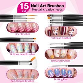 MELLIEX 45 Piece Nail Art Brush Set, Nail Brush Rhinestones Nails French Nail Sticker Dotted Pen Strip Tape Set for Nail Art