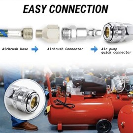 6-Ft Braided Airbrush Air Hose Standard 1/8" Ends and 1/4" Bsp Hose Adaptor with Univesal US Quick Connect Plug