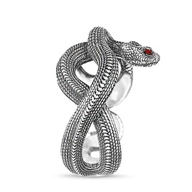 THJEW Unisex Antique Silver Wrap Snake Ring,Cool Retro S925 Sterling Silver Punk Gothic Cocktail Party Ring,Vintage Snake Ring for Men Women (Ring_A, 8)