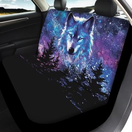 Jeiento 4pcs Galaxy Space Wolf Car Seat Covers Full Set for Women Men Washable Front Car Seat Protector and Full Wrapping Edge Car Seat Covers for Backseat,Easy to Install