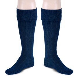 Allsafe Traders - Manguera cuadrada escocesa para hombre, calcetines acanalados para tallas de zapatos de Estados Unidos, Azul marino, M