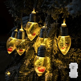 YOLIGHT Christmas Bulb String Lights Battery Operated with Timer, 6.5ft 10 LED Christmas Tree Lights with Cute Ornaments, Snow Globe Fairy Lights for Home Room Mantel Christmas Decoration (Warm White)