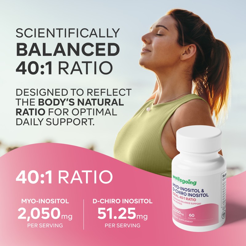 Wellsgoing Hormone Balance Capsules for Women, 40:1 Inositol Blend (Myo