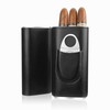 3-Finger Leather Cigar Case with Cutter Cedar Wood Lined Cigar