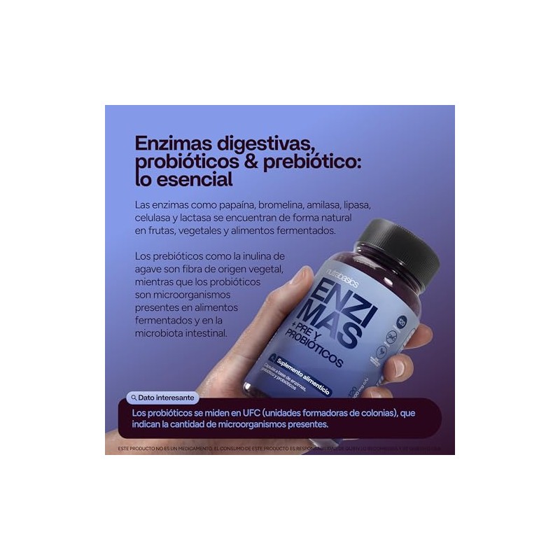 Enzimas Digestivas y Probióticos 3 en 1, 120 Cápsulas Nutrabasics