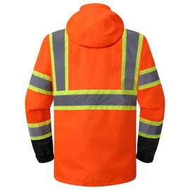 JKSafety Hi-Vis Reflective Safety Rain Jacket and Pants for Men Women Waterproof Rain Gears for Farming Fishing Work HV Rain Suit with Inner Mesh Lining and Pockets (117-Orange XL)