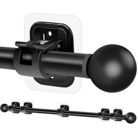 Curtain Rods No Drilling for Windows 48 to 84-96 Inch,5/8 Inch Diameter Drapey Pole with No Drill Curtain Rod Brackets,Renter Friendly Cortineros Para Ventanas with Adhesive Holder Black