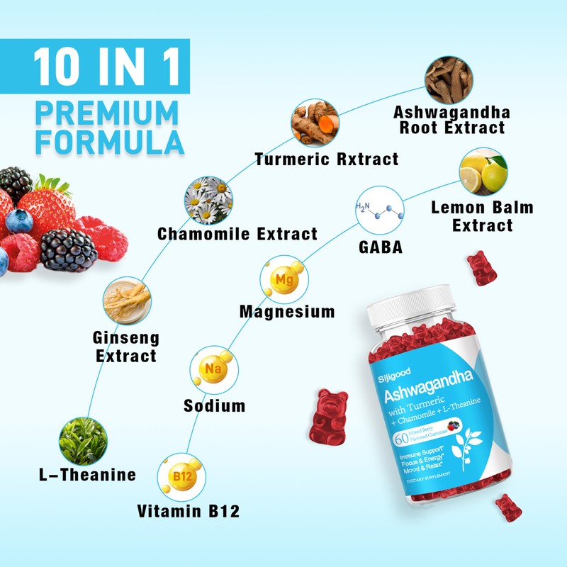 Sijigood Ashwagandha Gummies with L-theanine, Ashwa Root Supplement Gummy for