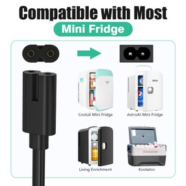 AGVEE 5ft Mini Fridge Power Cord Compatible with AstroAI Mini, Cooluli Mini, Chefman Mini, Koolatro, Frigidaire Fridge, Replacement 90 Degree Angled 18AWG ETL Listed 2-Prong Cable, Black