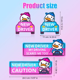 BOXOB 4pcs Funny Duck New Driver Car Magnets, Cute Cartoon Reflective Student Driver Magnet Reusable Magnetic Caution Nervous Stickers for Novice Car Bumper Safety Signs