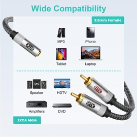 EMK 0.5M 3.5mm Female to 2 RCA Male Gold Plated RCA Y Splitter for Smartphone MP3 Tablets HiFi Stereo