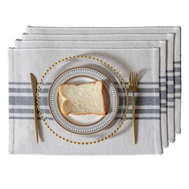 Placemats Set of 4 for Dining Table, Woven Cloth Place Mats for Kitchen Tabletop Décor, Handcrafted Machine Washable Cotton Table mats 13 x 19 Inch, Grey and Beige