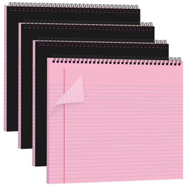 MotiMind 4 Pcs Legal Pads Landscape Notebooks Hole Punched Top Spiral Bound Notebooks 11 x 9.5 Inch College Ruled Drawing Notepad Tear Line for Removal 50 Sheet Office Steno Book(Pink)